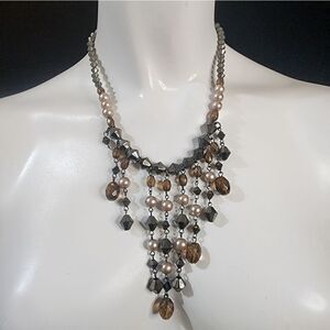 Lane Bryant Gray, Cream, & Brown Beaded Dangling Necklace
